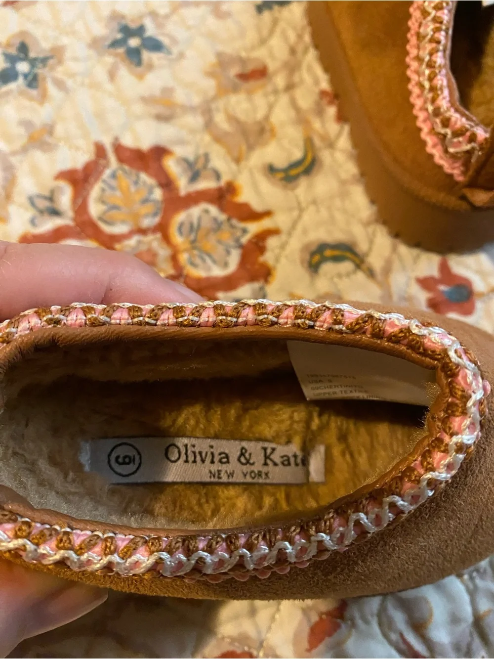 Olivia + Joy Kids Brown Slip-On Slippers with Pink Trim